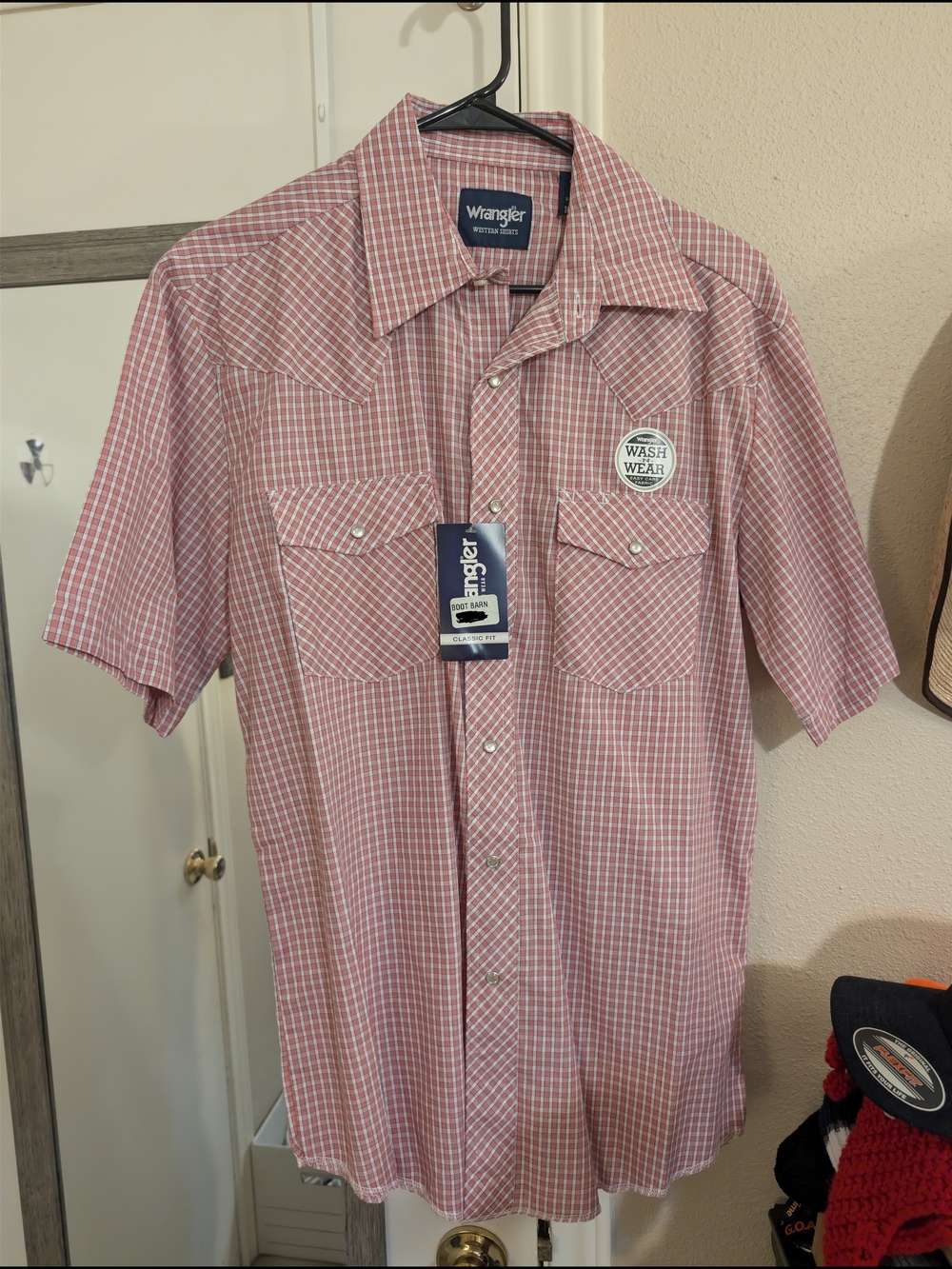 Wrangler Short Sleeve Red and White Check Western Shirt
